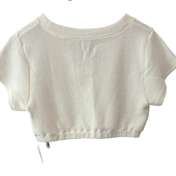 Madewell V-Neck Crop Textured Tee in Lighthouse Cream Size XL - Picture 7 of 10